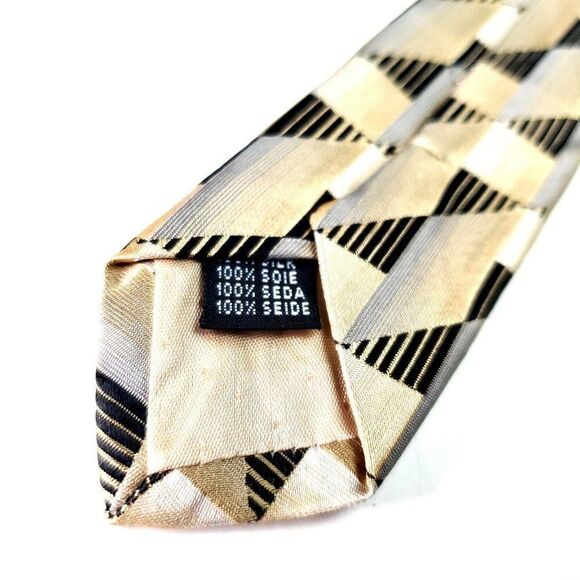 Pavone Silk Tie‎ Woven Yellow Brown Italy - Picture 5 of 6